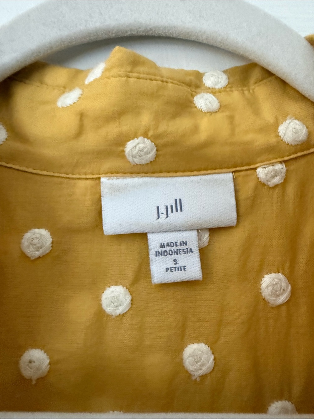 Embroidered Polka Dot Button-Up JJill Shirt in Golden Yellow small petite - Picture 2 of 8